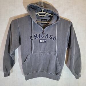 Chicago Hoodie Sweatshirt Adult Small Gray 1/4 Zip Pocket Drawstring Pocket
